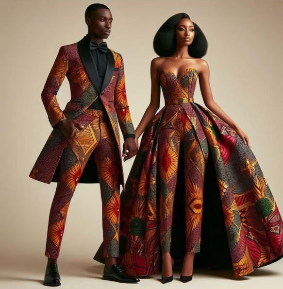 A U.S. teen wearing a Nigerian Ankara prom dress with corset detail at prom 2025.